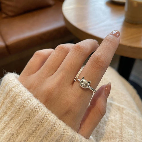 Handcrafted in Peru: 950 Fine Sterling Silver Cat Face Ring, Peruvian Jewelry