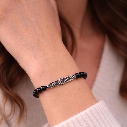 Handcrafted in Peru - 950 Fine Sterling Silver and Black Agate Bracelet - Peruvian Jewelry
