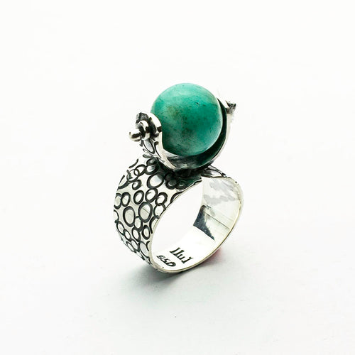 Aqua Orb Sterling Silver Ring - Made in Peru
