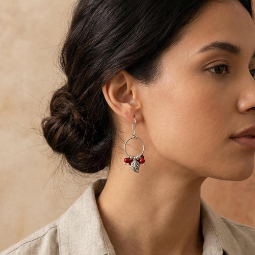 Handcrafted in Peru - 950 Fine Sterling Silver and Coral, Leaf Earrings: Peruvian Jewelry