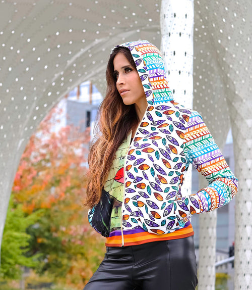 Pastel Art Print Hooded Jacket: Peruvian Summer Fashion