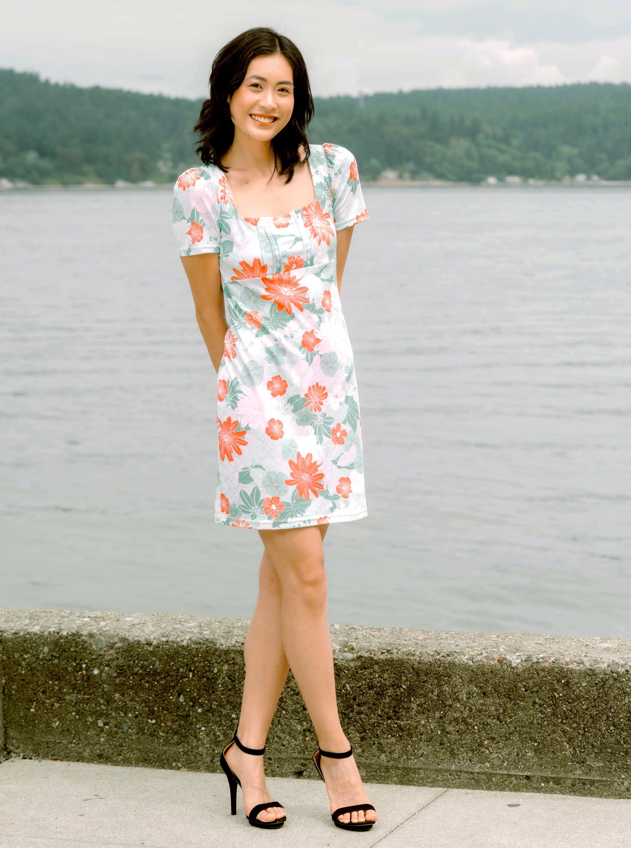 Floral Pima Cotton Summer Dress: Aqua Green Peruvian Fash... Floral Pima Cotton Summer Dress: Aqua Green Peruvian Fash...