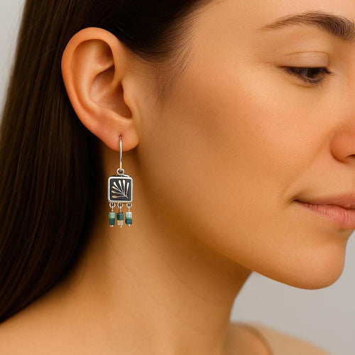 Handcrafted in Peru - 950 Fine Sterling Silver, Chrysocolla and Peruvian Andean Opal, Dangle Earrings