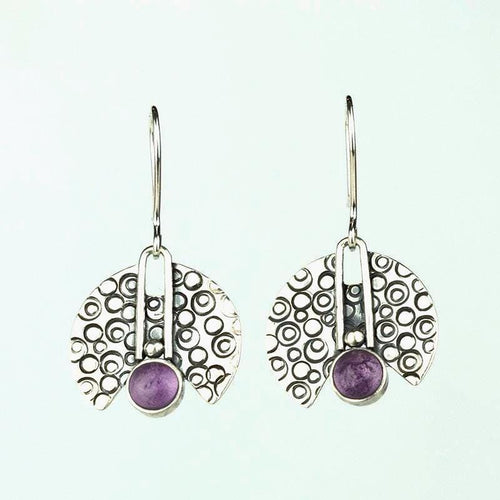 Handcrafted in Peru - 950 Fine Sterling Silver and Amethyst, Long Dangle Earrings
