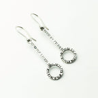 950 Sterling Silver, Oxidized Circle Design Dangle Earrings: Handcrafted in Peru