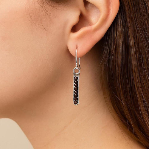 Handcrafted in Peru - 950 Fine Sterling Silver & Garnet, Dangle Earrings