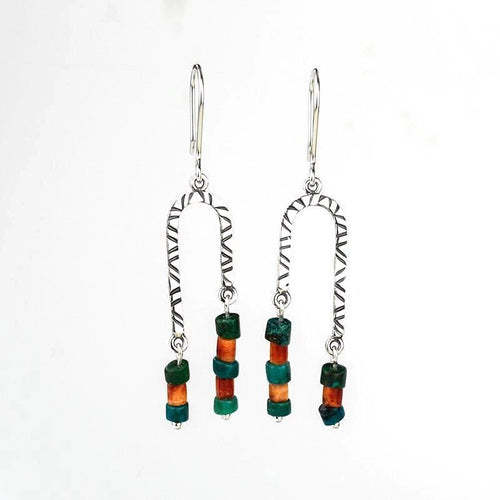 Handcrafted in Peru, 950 Fine Silver, Chaquiras & Spondylus Dangle earrings (4.30 gr, 5.5 cm)