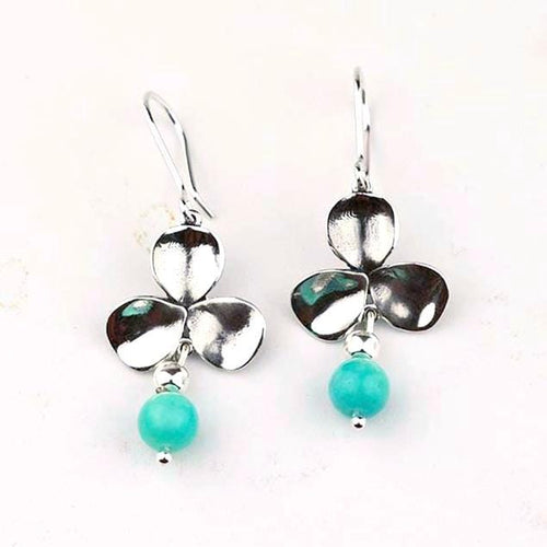 Handcrafted in Peru, 950 Fine Silver & Amazonite Floral Drop Earrings (4.10 g, 5.0 cm)