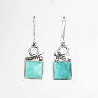 Handcrafted in Peru, 950 Fine Silver & Amazonite, Dangle Square Earrings (8.20gr, 4 cm)