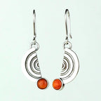 Handcrafted in Peru, 950 Fine Silver & Orange Spondylus Half Moon Dangle Earrings