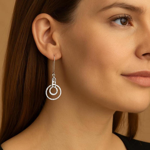 Handcrafted in Peru, 950 Fine Silver,  Double Circular Drops Earrings (4.20 gr 4.50 cm)