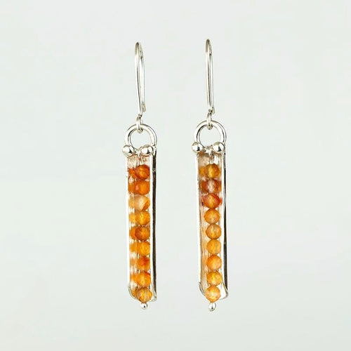 Handcrafted in Peru - 950 Fine Sterling Silver & Carnelian Stone, Dangle Earrings