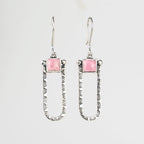 Handcrafted in Peru - 950 Fine Sterling Silver and Rhodonite, Long Dangle Earrings