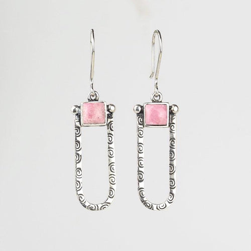 Handcrafted in Peru - 950 Fine Sterling Silver and Rhodonite, Long Dangle Earrings