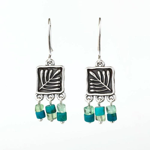 Handcrafted in Peru - 950 Fine Sterling Silver, Chrysocolla and Peruvian Andean Opal, Dangle Earrings