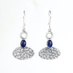 Handcrafted in Peru - 950 Fine Silver & Sodalite Oval Dangle Earrings (4.9g, 4.5 cm)