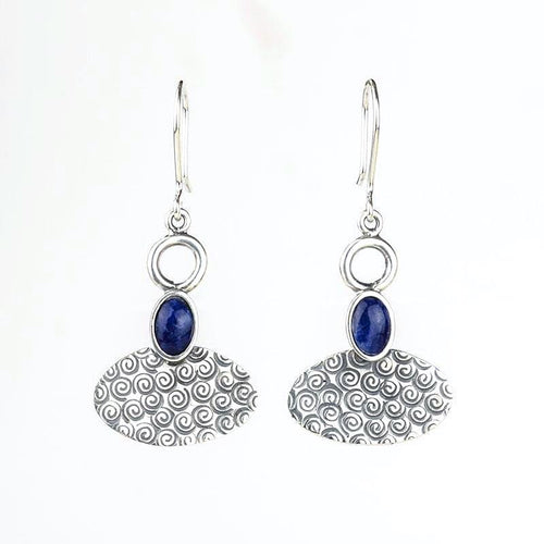 Handcrafted in Peru - 950 Fine Silver & Sodalite Oval Dangle Earrings (4.9g, 4.5 cm)