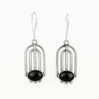Handcrafted in Peru- 950 Fine Silver & Black Onyx Art Deco Drop Earrings (10.8g 4.0cm)