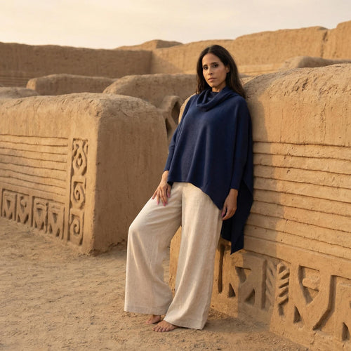 100% Baby Alpaca Poncho Sweater – Dark Navy, Made in Peru