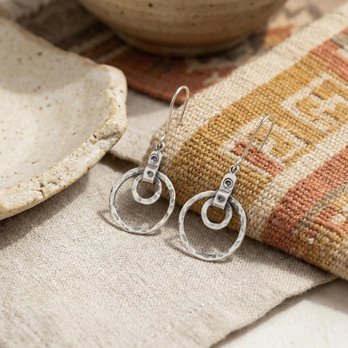 Handcrafted in Peru, 950 Fine Silver,  Double Circular Drops Earrings (4.20 gr 4.50 cm)