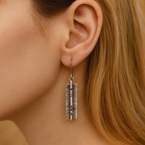 Handcrafted in Peru - 950 Fine Sterling Silver, Dangle Earrings: Oxidized Jewelry