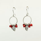 Handcrafted in Peru - 950 Fine Sterling Silver and Coral, Leaf Earrings: Peruvian Jewelry