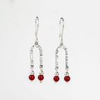 Handcrafted in Peru, 950 Fine Silver & Coral Long Dangle Earrings (3.20 gr. 4.5 cm)
