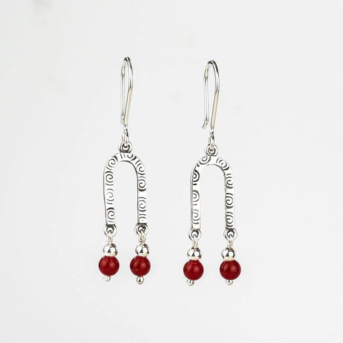 Handcrafted in Peru, 950 Fine Silver & Coral Long Dangle Earrings (3.20 gr. 4.5 cm)