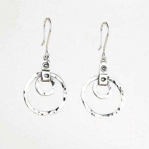Handcrafted in Peru, 950 Fine Silver,  Double Circular Drops Earrings (4.20 gr 4.50 cm)