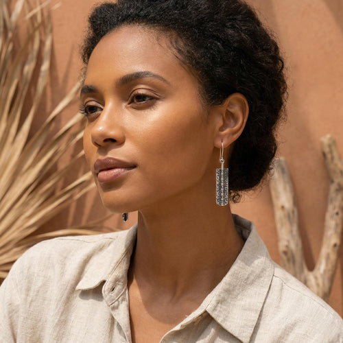 950 Fine Sterling Silver, , Handcrafted Oxidized Dangle Earrings: Peruvian Jewelry