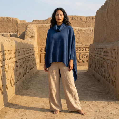 100% Baby Alpaca Poncho Sweater – Dark Navy, Made in Peru