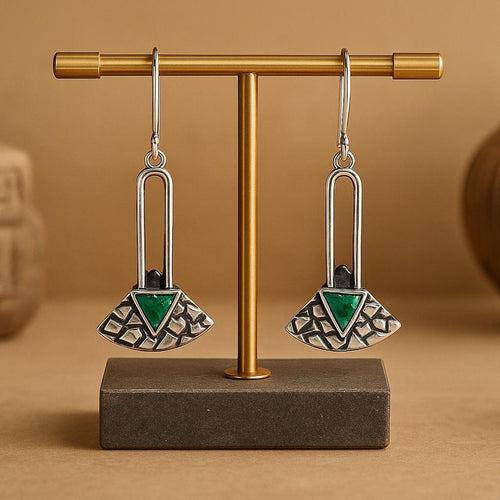 Handcrafted in Peru - 950 Fine Silver Geometric Earrings with Chrysocolla