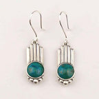 Handcrafted in Peru - 950 Fine Silver & Chrysocolla Vertical Bar Earrings (7.8gr 4cm)