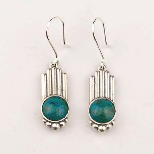 Handcrafted in Peru - 950 Fine Silver & Chrysocolla Vertical Bar Earrings (7.8gr 4cm)