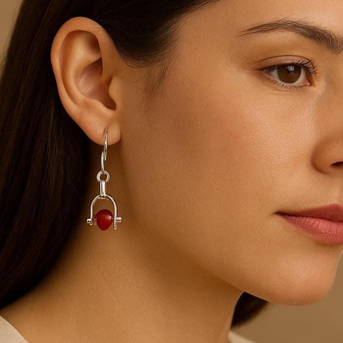 Handcrafted in Peru, 950 Fine Silver & Coral Modern Arc Earrings (4.8 g, 4.0 cm)