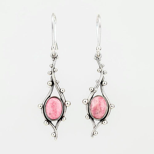 Handcrafted in Peru - 950 Fine Silver Dangle Earrings with Rhodonite
