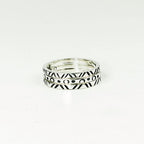 Handcrafted in Peru: 950 Fine Sterling Silver Tri Band Ring, Geometric pattern, Oxidized Design