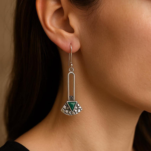 Handcrafted in Peru - 950 Fine Silver Geometric Earrings with Chrysocolla