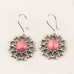 Handcrafted in Peru - 950 Fine Silver & Rhodonite Round Dangle Earrings (7.8gr, 4cm)
