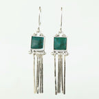 Handcrafted in Peru - 950 Fine Sterling Silver and Chrysocolla Long Dangle Earrings