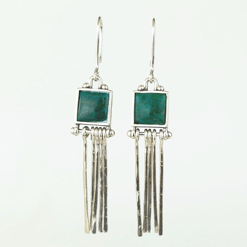 Handcrafted in Peru - 950 Fine Sterling Silver and Chrysocolla Long Dangle Earrings