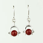 Handcrafted in Peru, 950 Fine Silver & Coral Modern Arc Earrings (4.8 g, 4.0 cm)