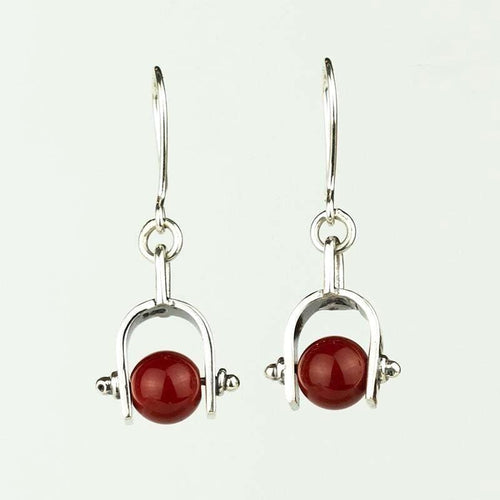 Handcrafted in Peru, 950 Fine Silver & Coral Modern Arc Earrings (4.8 g, 4.0 cm)