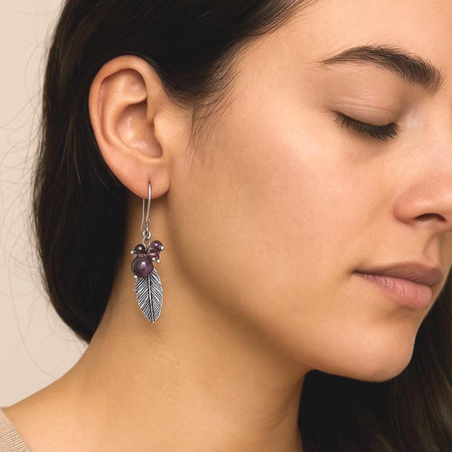 Handcrafted in Peru - 950 Fine Sterling Silver and Amethyst Feather Earrings