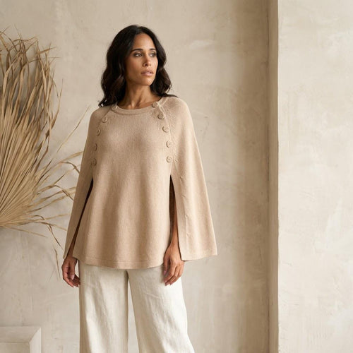 100% Baby Alpaca Knit Cape – Button Detail, Made in Peru