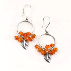 Handcrafted in Peru, 950 Fine Silver & Carnelian Leaf Hoop Earrings (5.5 g, 5.0 cm)