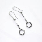 950 Sterling Silver Dangle Earrings: Oxidized Circle Design, Handcrafted in Peru