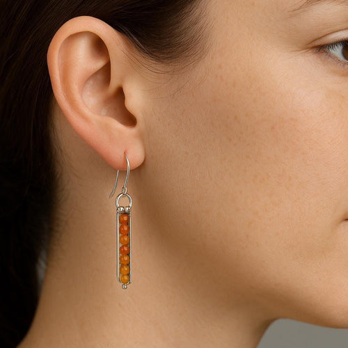 Handcrafted in Peru - 950 Fine Sterling Silver & Carnelian Stone, Dangle Earrings
