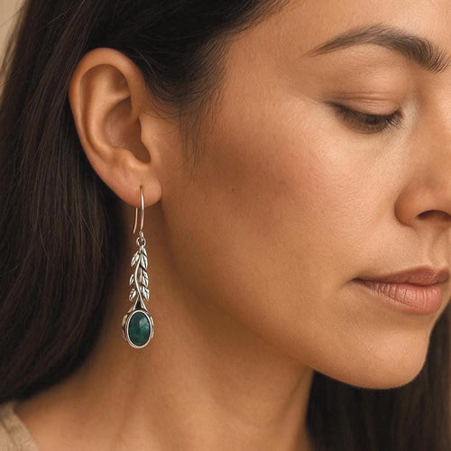 Handcrafted in Peru - 950 Fine Silver Vine Long Dangle Earrings with Chrysocolla
