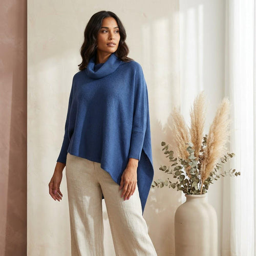 100% Baby Alpaca Poncho Sweater – Dark Navy, Made in Peru